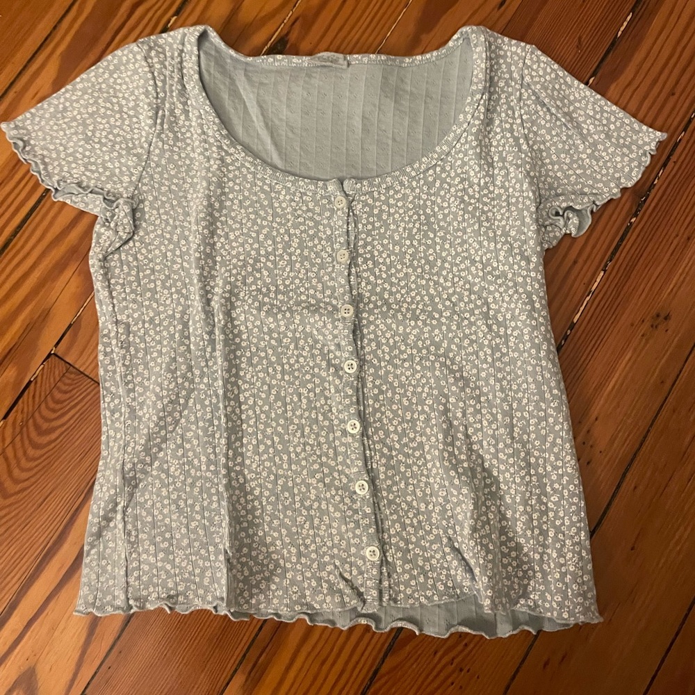 blue floral non cropped tee